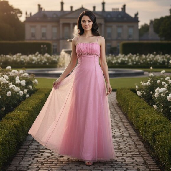 Vintage 90s Blondie Nites Pink Prom Gown Princess Maxi Dress Empire Regency 9 - Picture 2 of 15